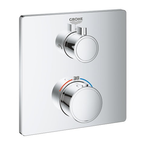 Thermostatic shower mixer for 2 outlets with integrated shut off/diverter valve