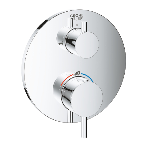 Badekarbatteri m/ termostat for 2 uttak med integrert avstegning/avledningsventil