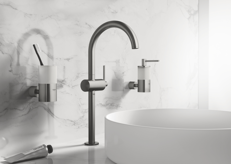 Nouveau GROHE Atrio robinet de lavabo en gris foncé brossé avec accessoires Atrio