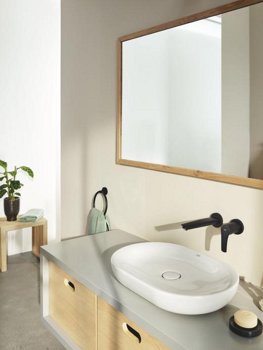 Grohe Matte Black wall mounted basin tap and towel holder