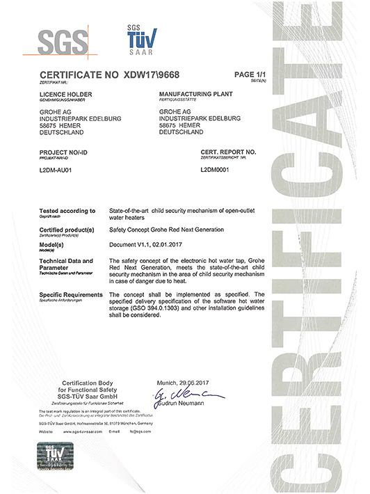 SGS certificaat GROHE Red