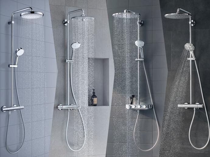 4 verschillende douchesystemen in rond design 
