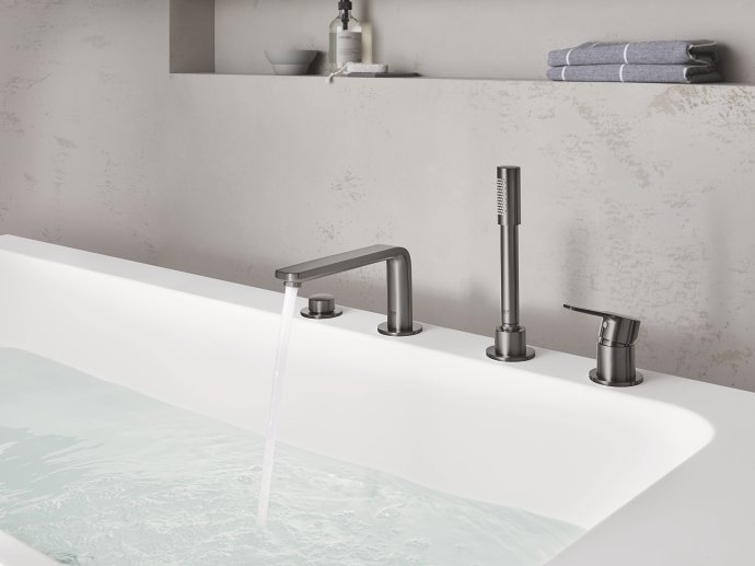 GROHE Lineare combiné monocommande avec robinet de lavabo et pommeau de douche en gris foncé brossé