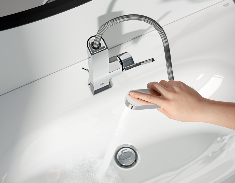 GROHE Plus wastafelkraan L in chroom met uittrekbare sproeier en EasyDock