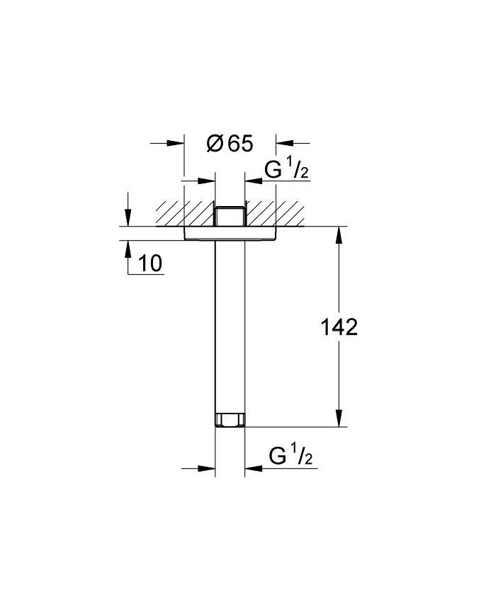 Rainshower Duş başlığı dirseği 142 mm ölçü ve teknik çizim