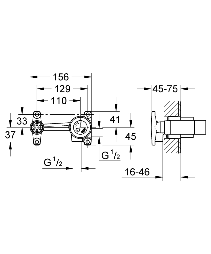 Concealed body for OHM Einhand Unterputz-Universal-Einbaukörper, 1/2