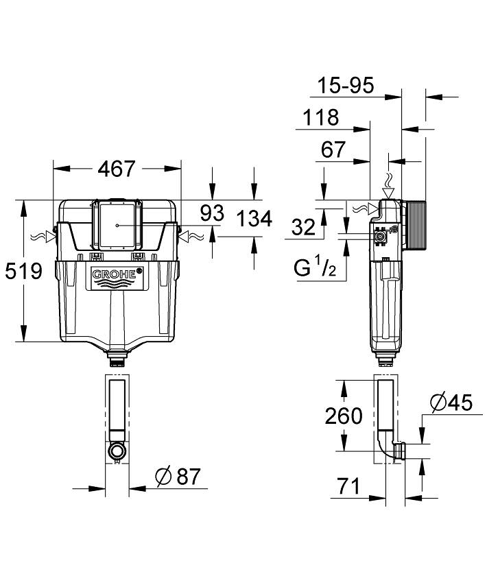 No Collection - GROHE GD 2 gömme rezervuar ölçü ve teknik çizim
