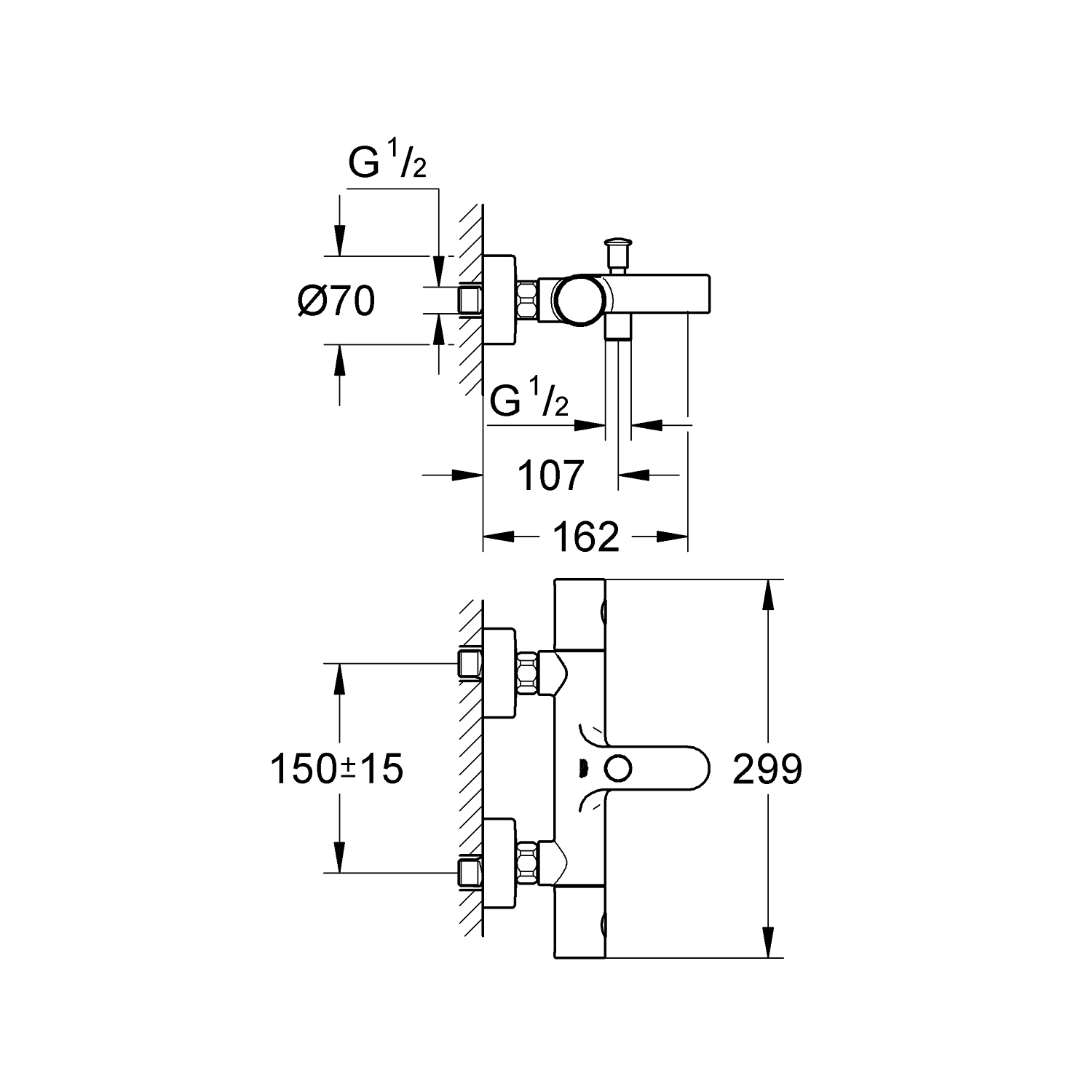 Thermostatic bath/shower mixer 1/2" 2