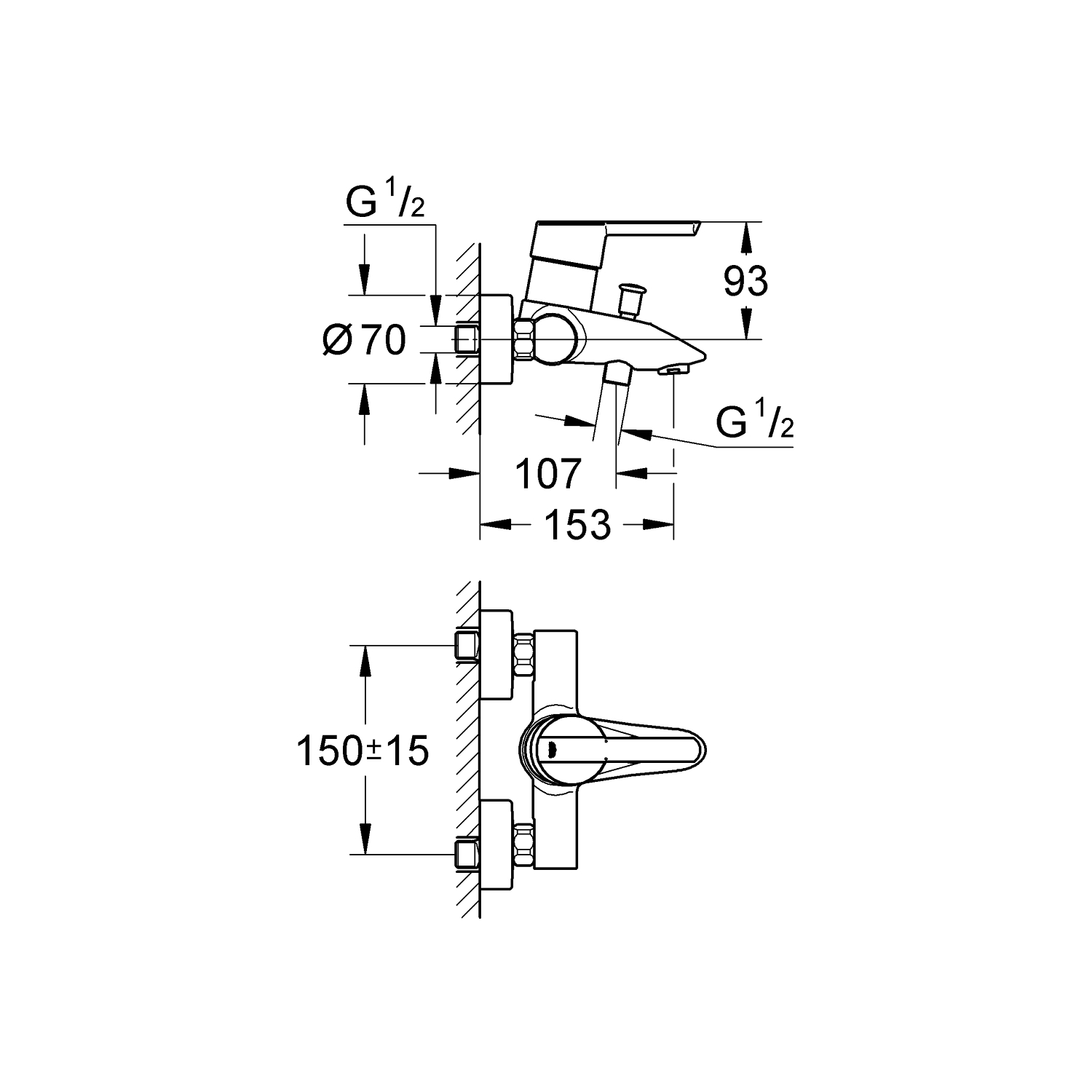 Feel Single-lever bath/shower mixer 1/2" 2