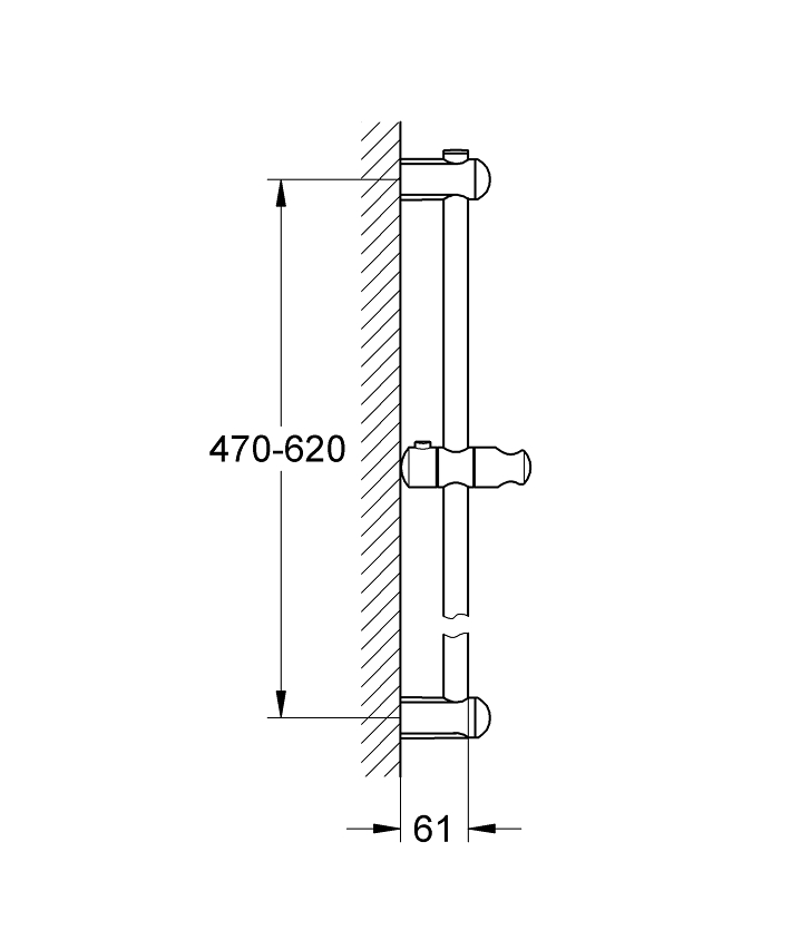 Euphoria Duş sürgüsü, 600 mm ölçü ve teknik çizim