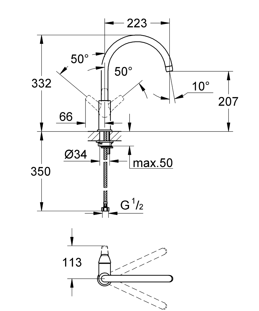 ЧертежGrohe Euroeco Special (32787000)