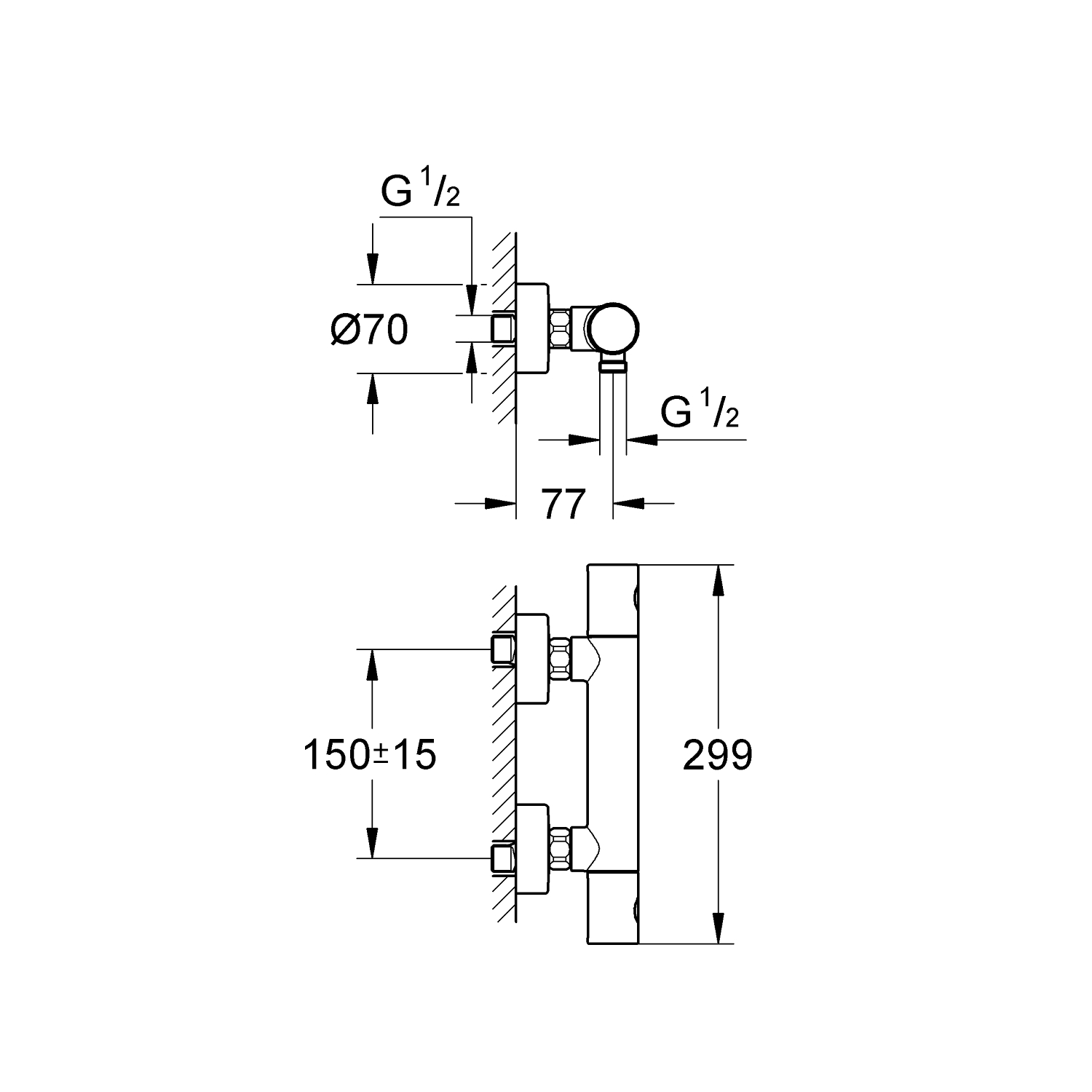 Thermostatic shower mixer 1/2" 2