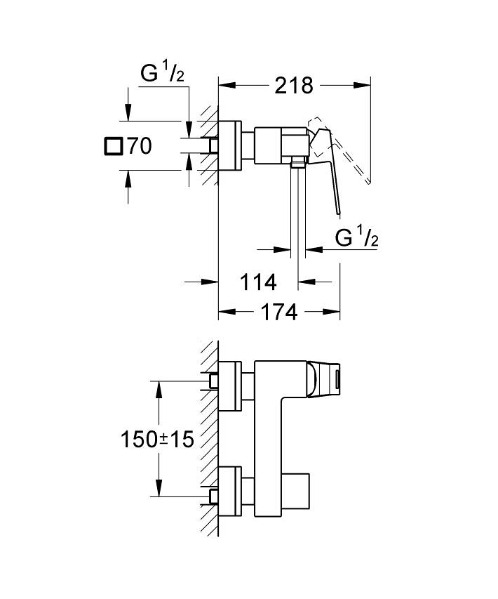 Eurocube Tek kumandalı duş bataryası ölçü ve teknik çizim