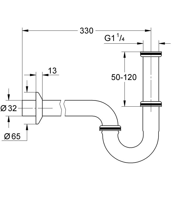 No Collection - GROHE Sifon ölçü ve teknik çizim