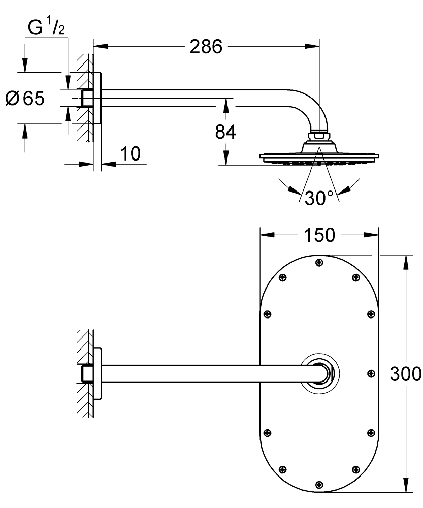 ЧертежGrohe Rainshower Cosmopolitan 210 (26171000)
