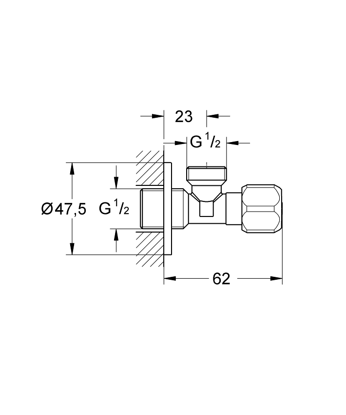 Angle Valves Univerzální rohový ventil DN 15 ölçü ve teknik çizim
