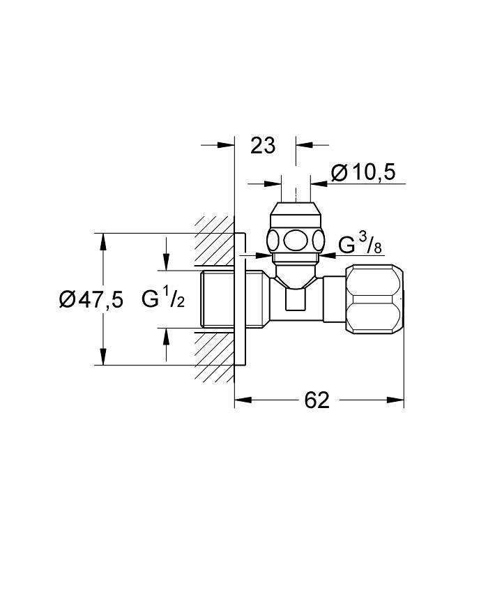 Angle Valves Univerzální rohový ventil DN 15 ölçü ve teknik çizim