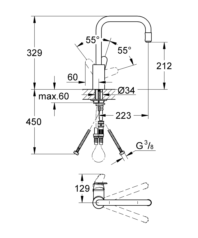 ЧертежGrohe Eurodisc cosmopolitan (31122002)