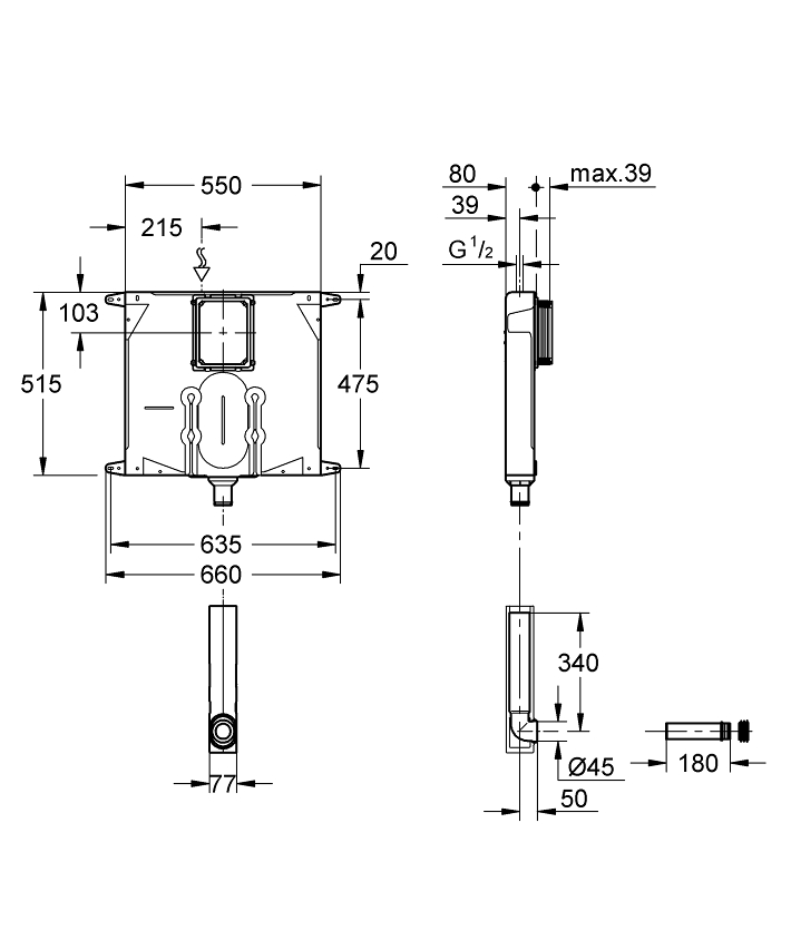 No Collection - GROHE rezervuar ölçü ve teknik çizim