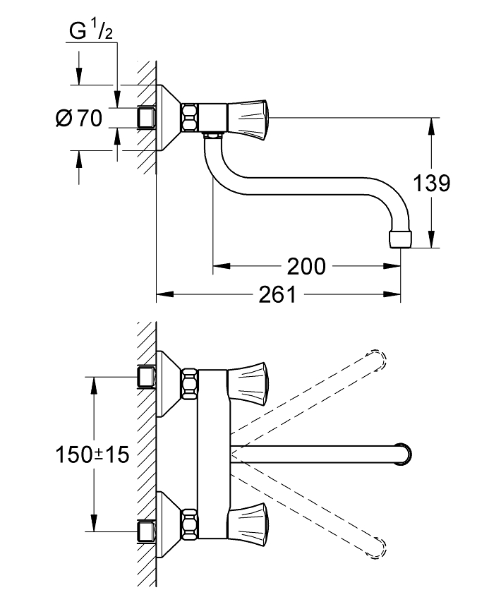 Costa L Spültisch-Wandbatterie, 1/2