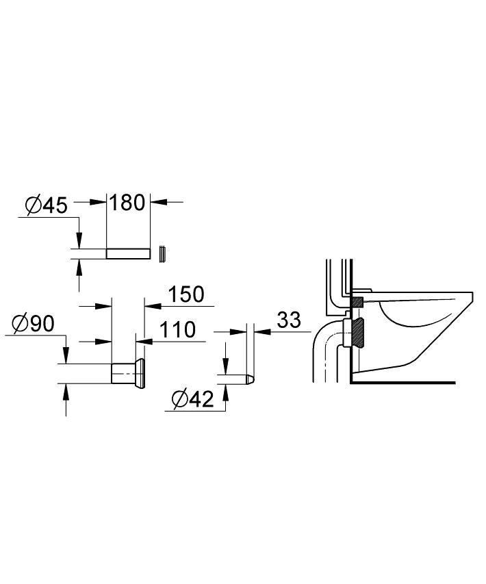 No Collection - GROHE Klozet giriş ve çıkış bağlantı seti ölçü ve teknik çizim