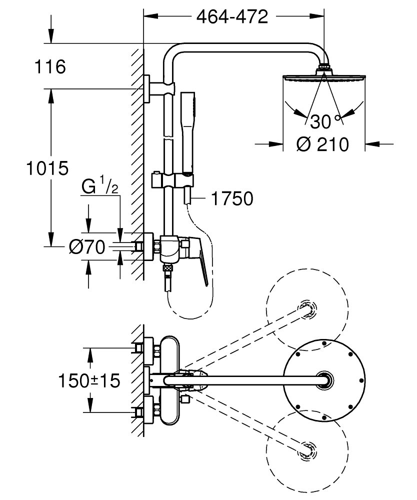 ЧертежGrohe Eurodisc cosmopolitan (23058002)