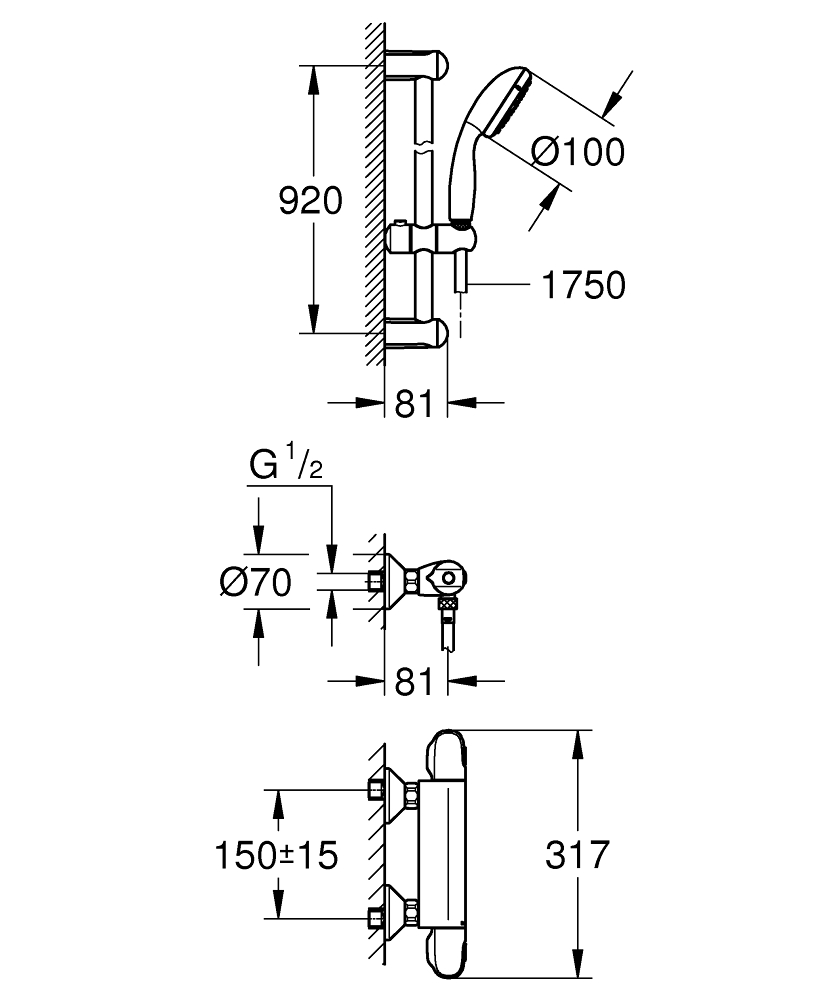 ЧертежGrohe Grohtherm 3000 Cosmopolitan (34275000)