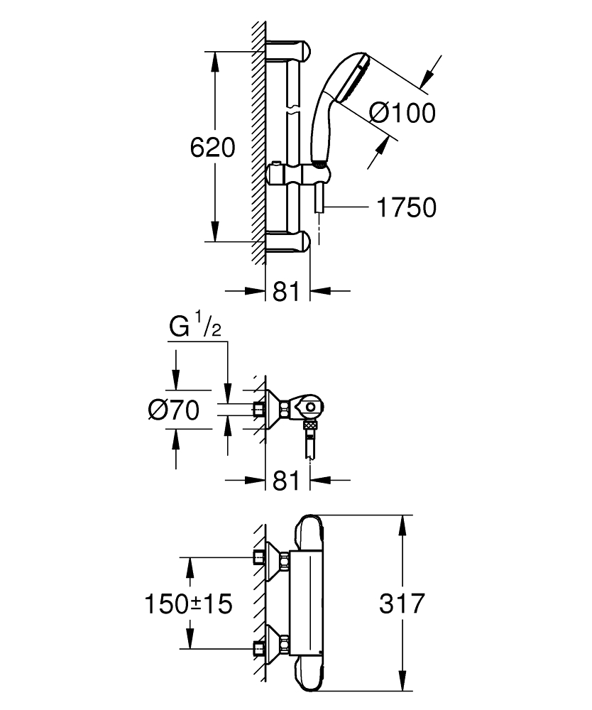 ЧертежGrohe Grohtherm 3000 Cosmopolitan (34275000)