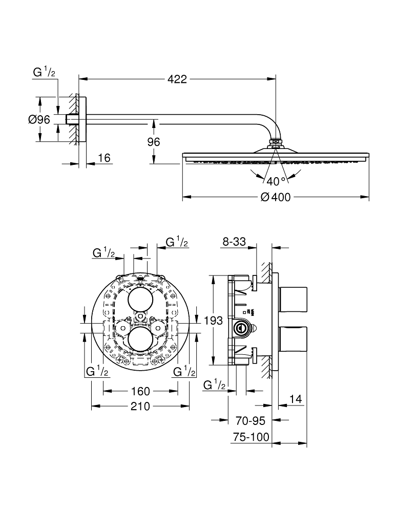 ЧертежGrohe Grohtherm 3000 Cosmopolitan (19467000)