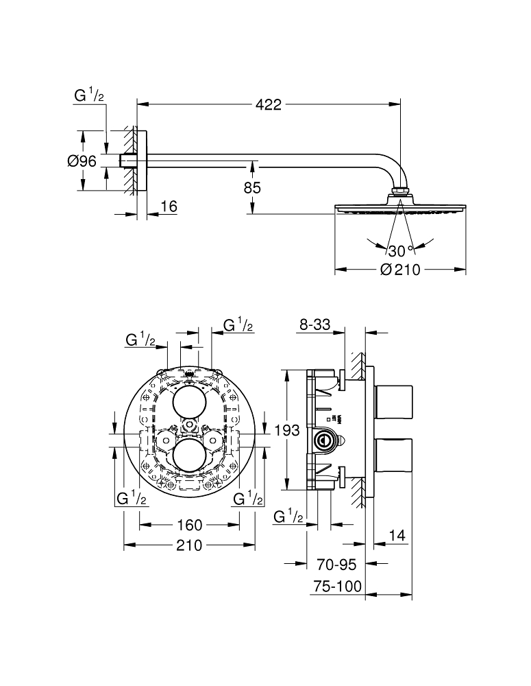 ЧертежGrohe Grohtherm 3000 Cosmopolitan (19467000)
