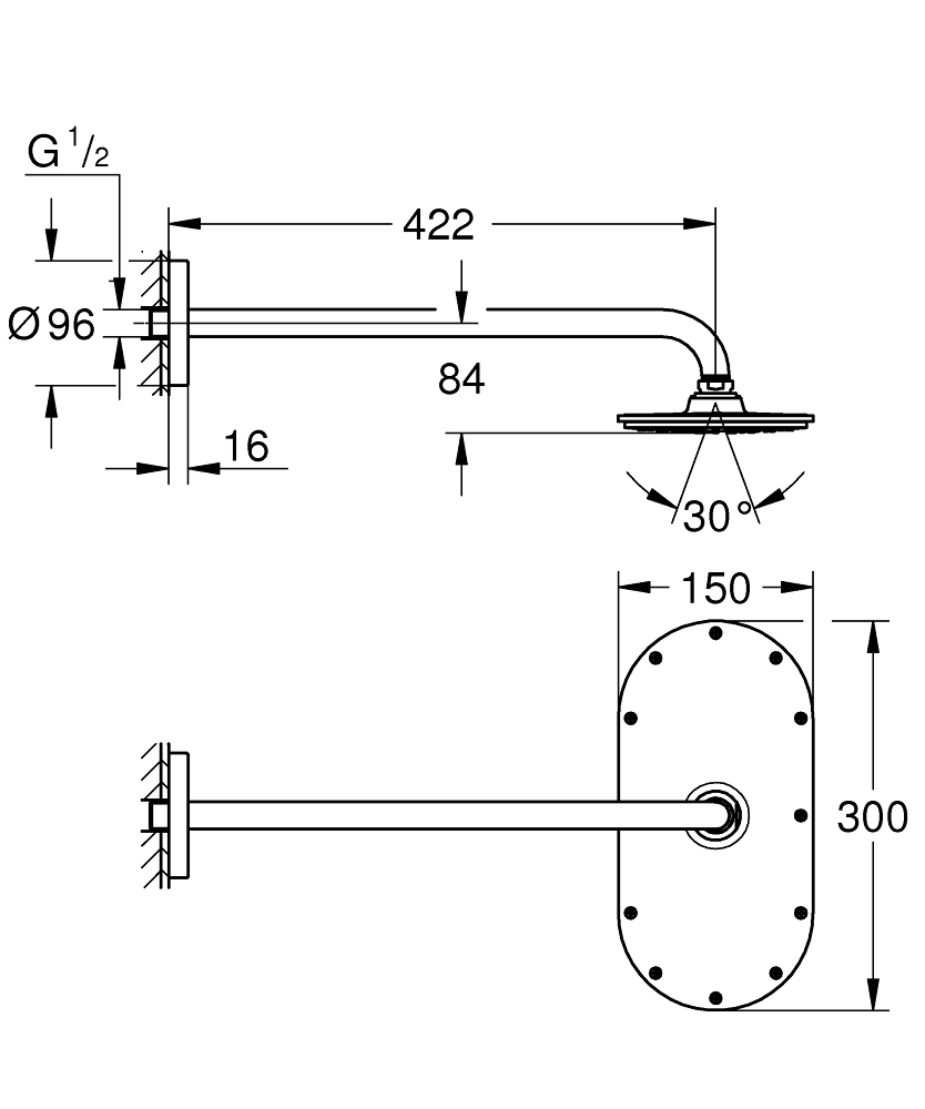 ЧертежGrohe Rainshower Cosmopolitan 210 (26171000)