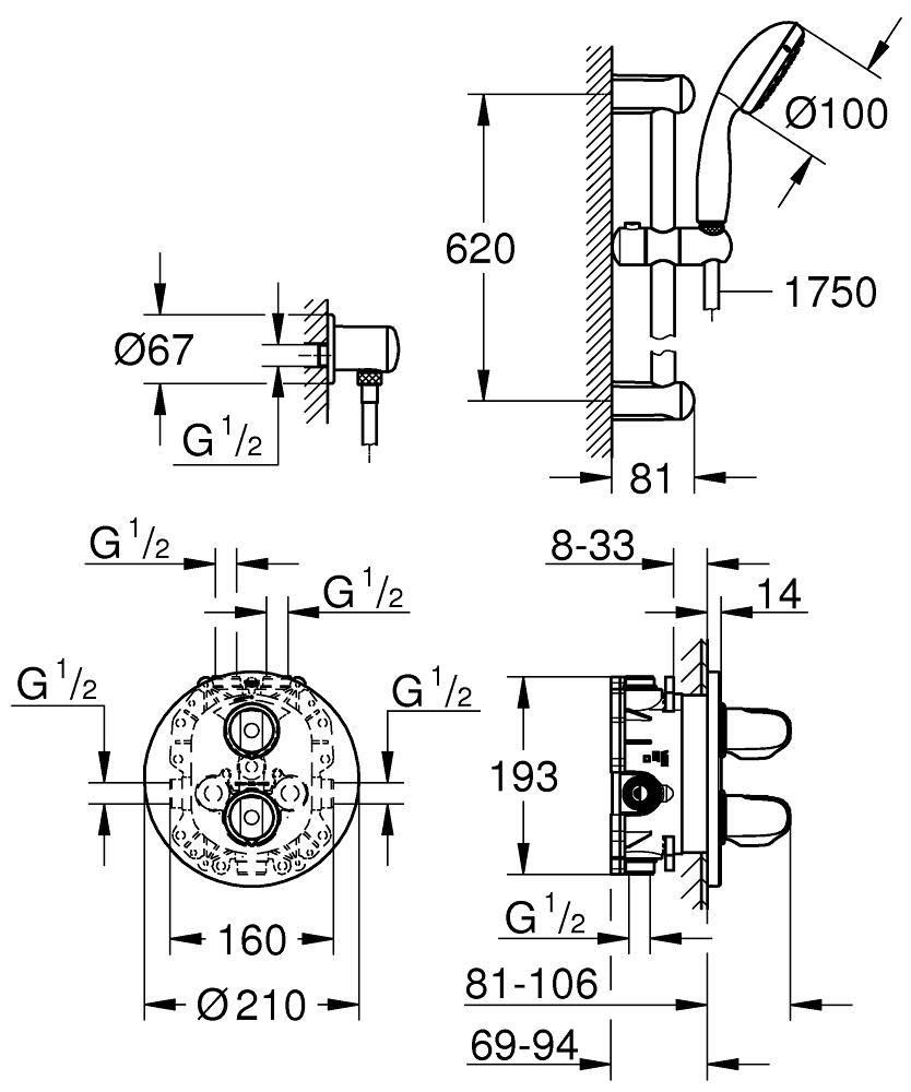ЧертежGrohe Grohtherm 3000 Cosmopolitan (34275000)