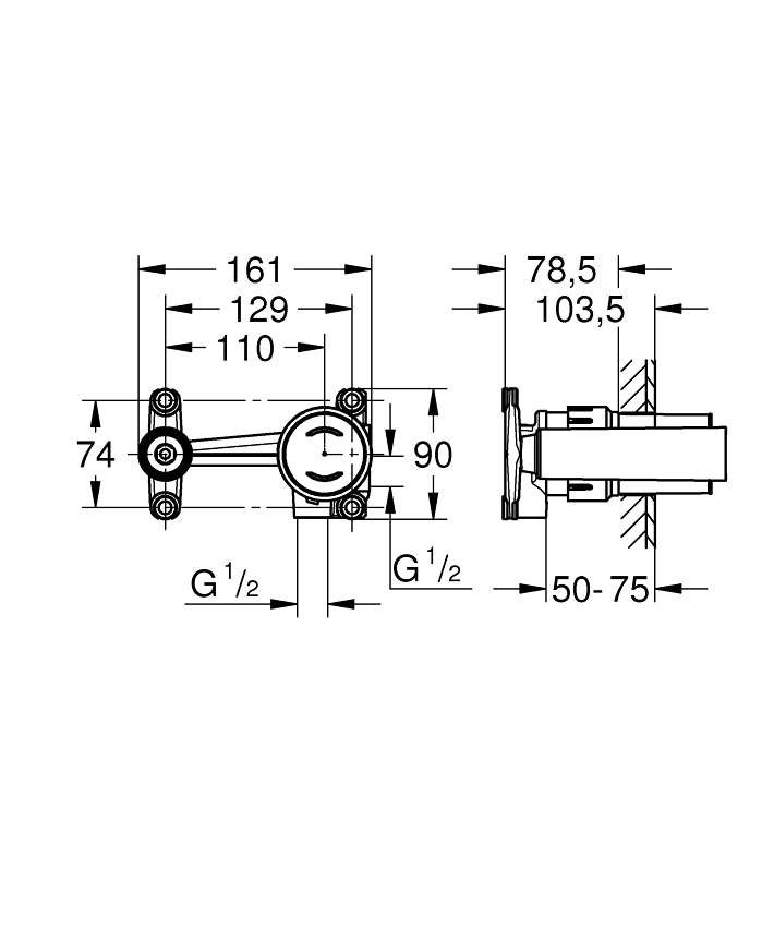 Concealed body for OHM Joystick Unterputz-Einbaukörper, 1/2