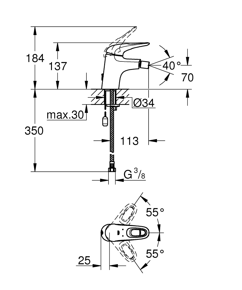 ЧертежGrohe Bau Loop (29080000)