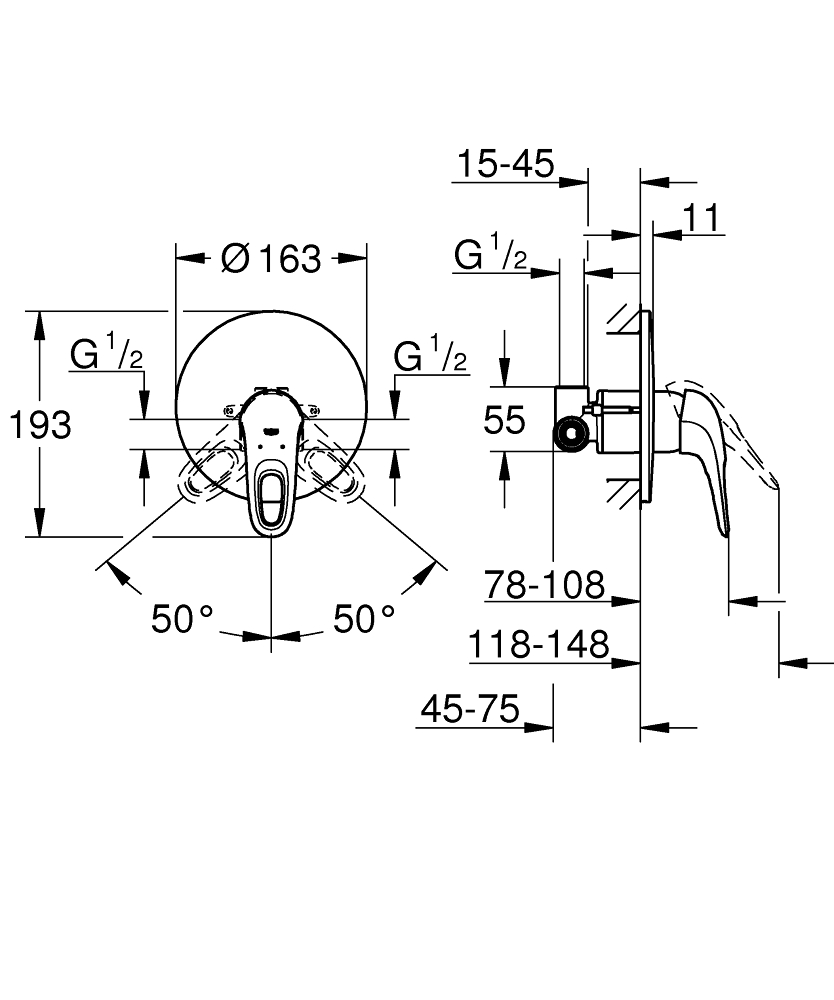 ЧертежGrohe Bau Loop (29080000)
