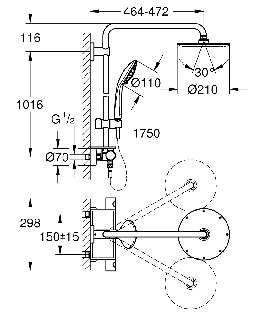 ЧертежGrohe Power&Soul (27911000)