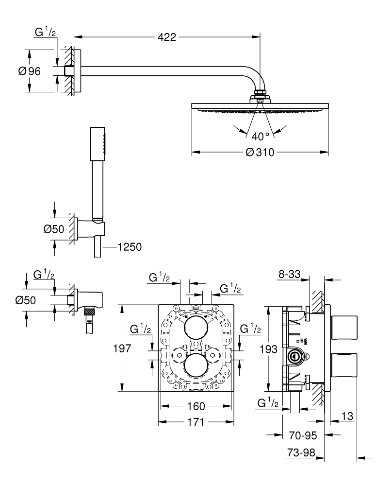 ЧертежGrohe Grohtherm 3000 Cosmopolitan (19467000)