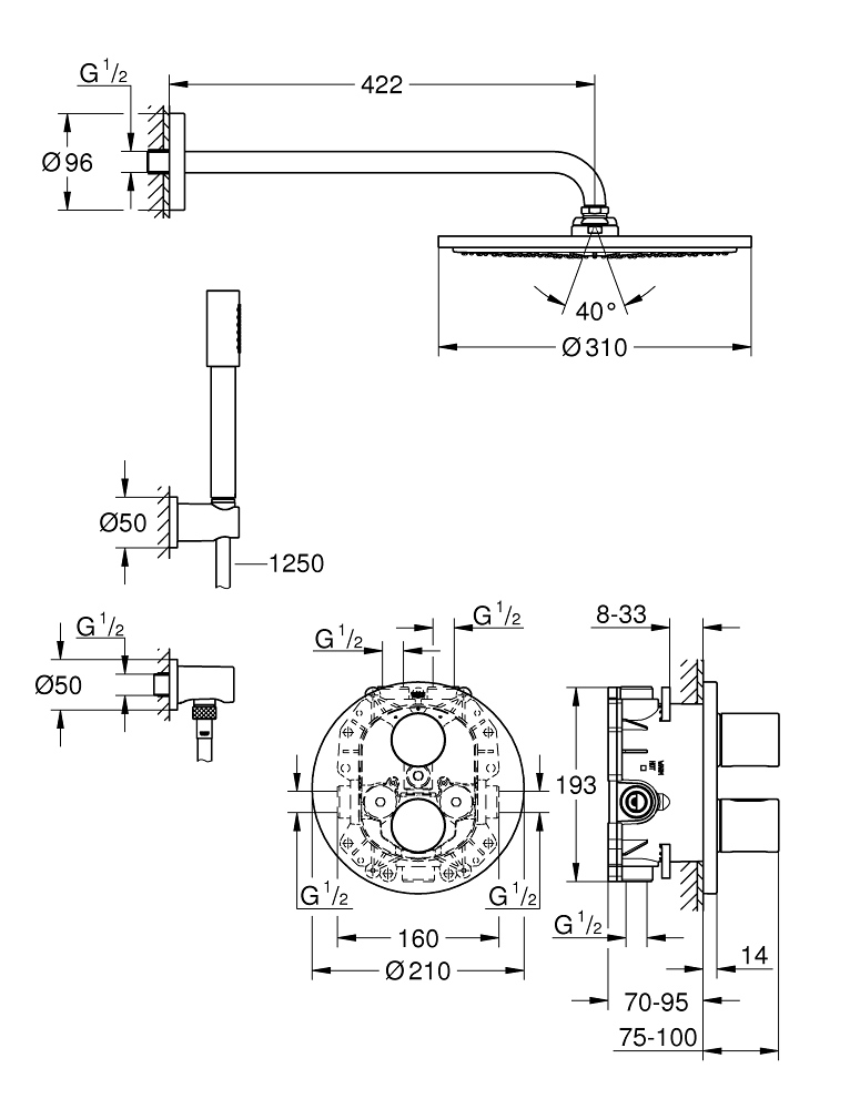 ЧертежGrohe Grohtherm 3000 Cosmopolitan (19467000)