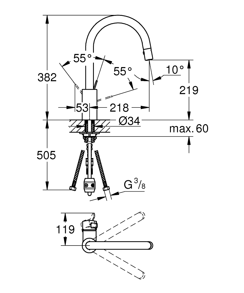 ЧертежGrohe Eurosmart cosmopolitan (32843000)