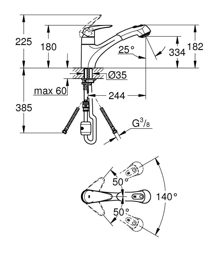 ЧертежGrohe Eurodisc cosmopolitan (33770002)
