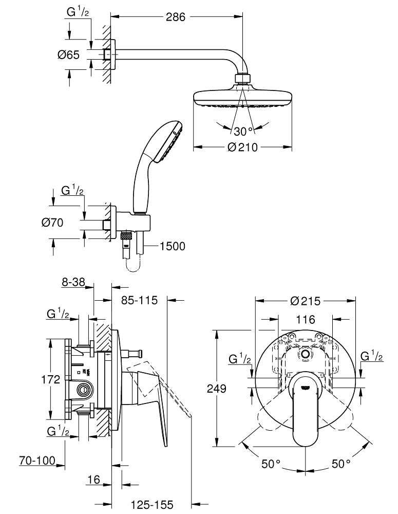 ЧертежGrohe Eurosmart cosmopolitan (32880000)