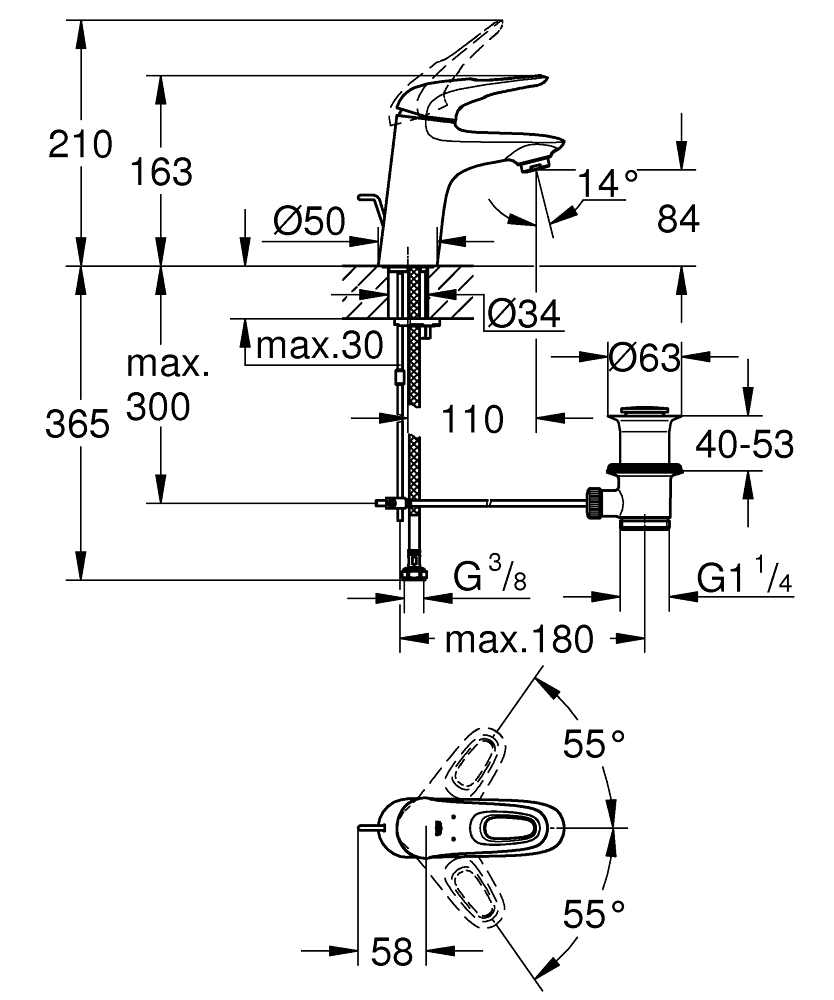 ЧертежGrohe Eurostyle (33558LS3)
