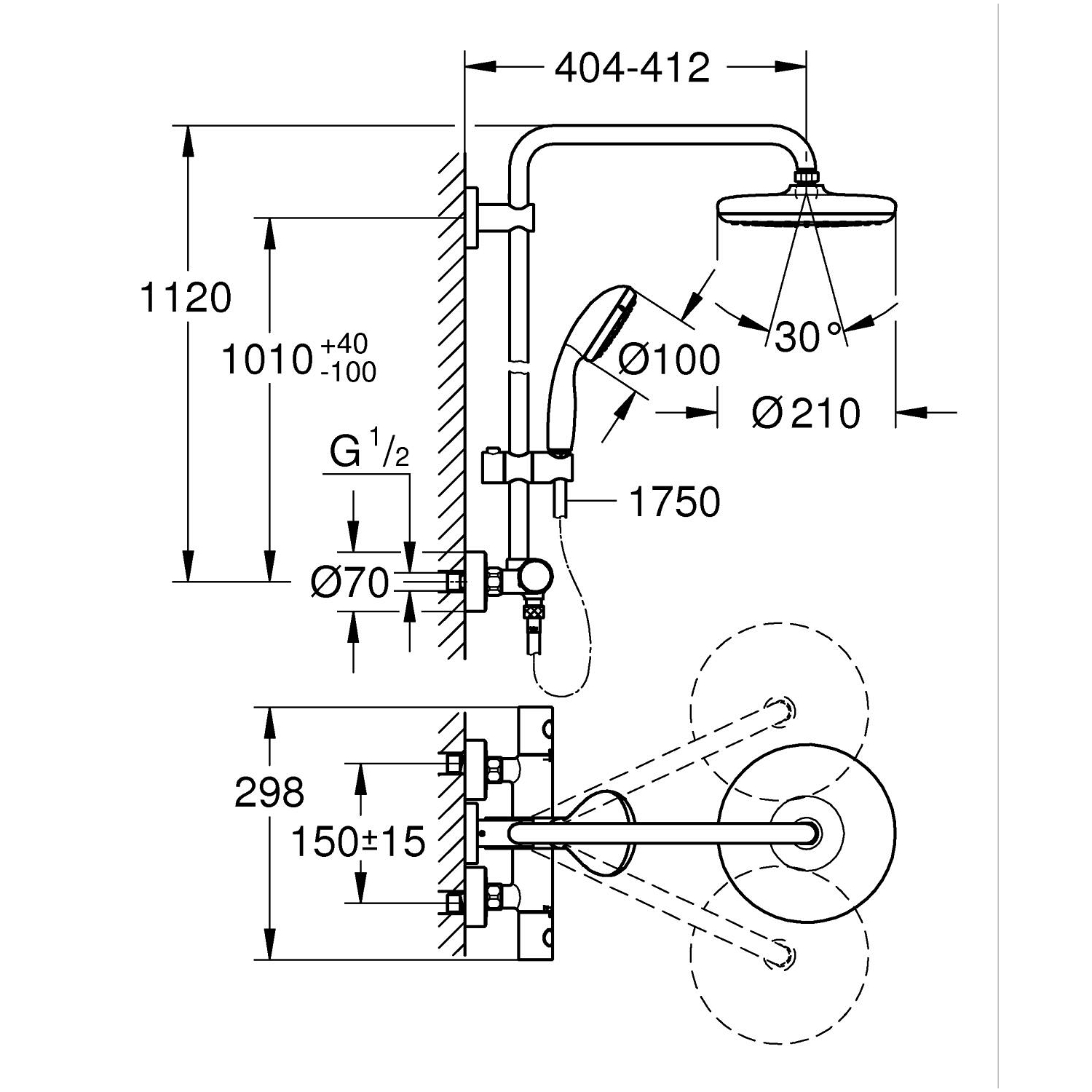 Vitalio Start System 210 Duschsystem mit Thermostatbatterie für die Wandmontage 3