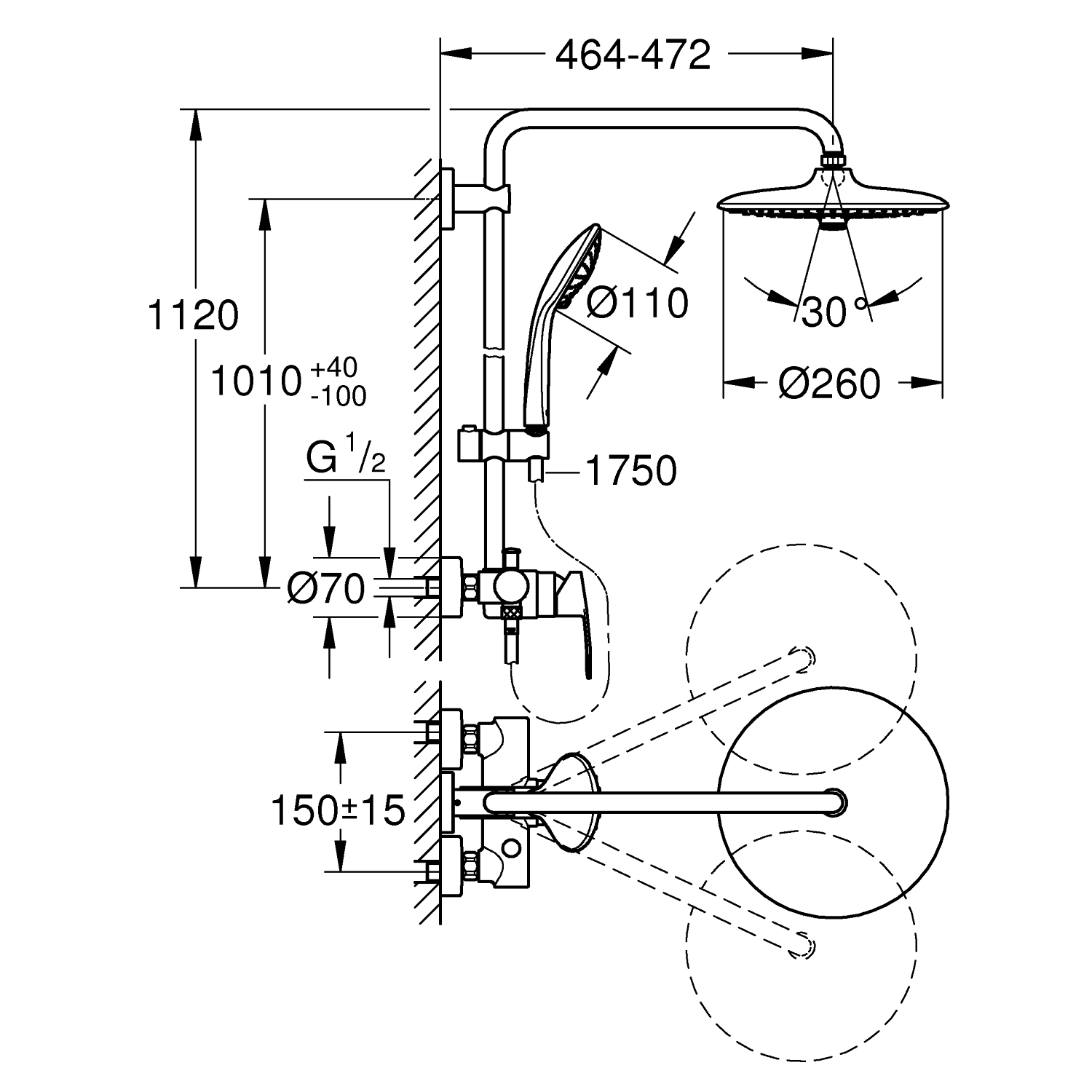 Vitalio Joy System 260 Sistema doccia<br />con miscelatore monocomando 3