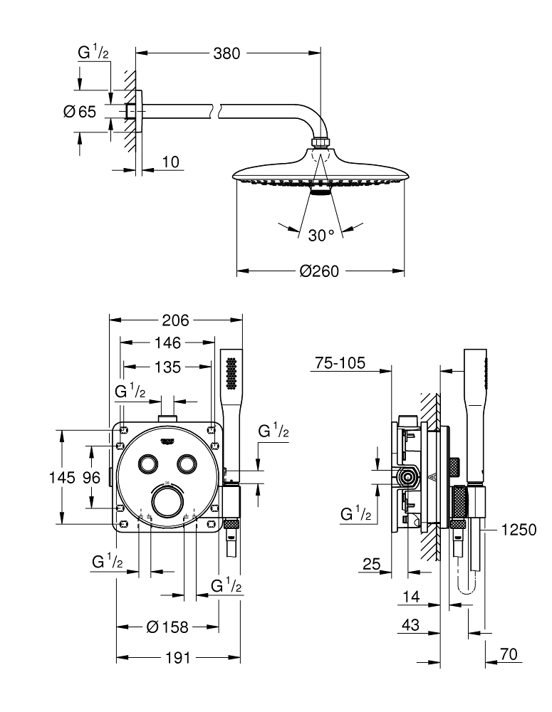 ЧертежHansgrohe Ecostat E (15705000)