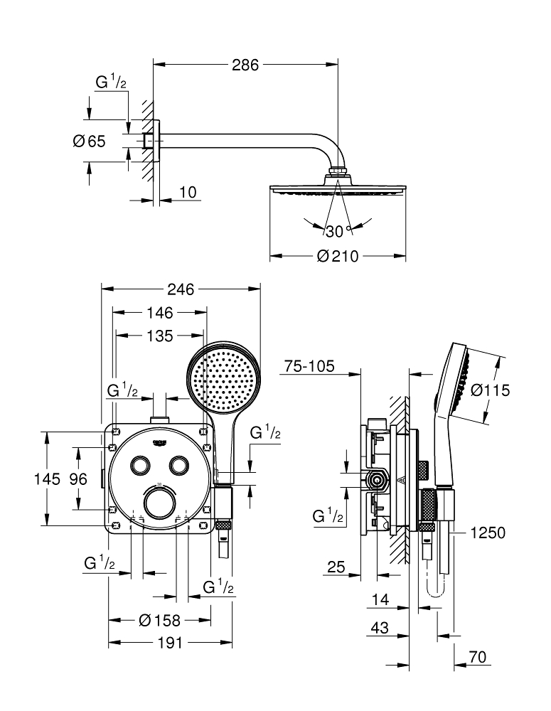 ЧертежHansgrohe Ecostat E (15705000)