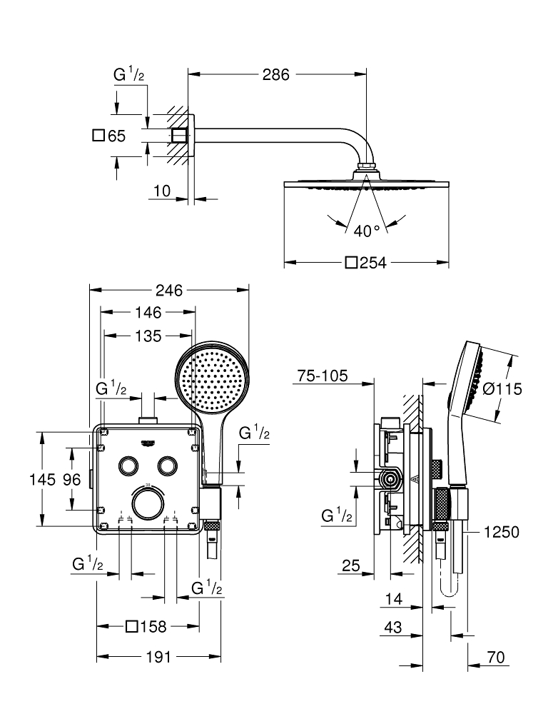 ЧертежHansgrohe Ecostat E (15705000)