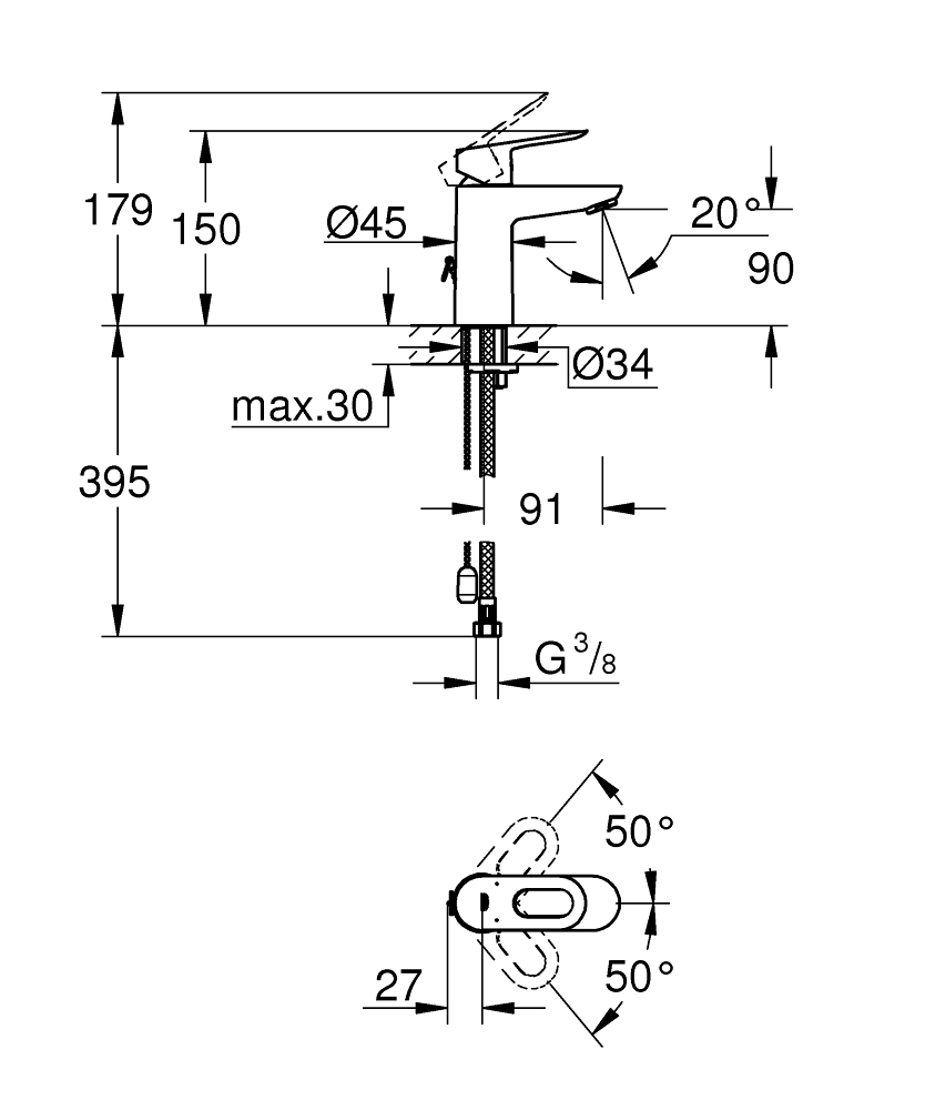 ЧертежGrohe Bau Loop (23337000)