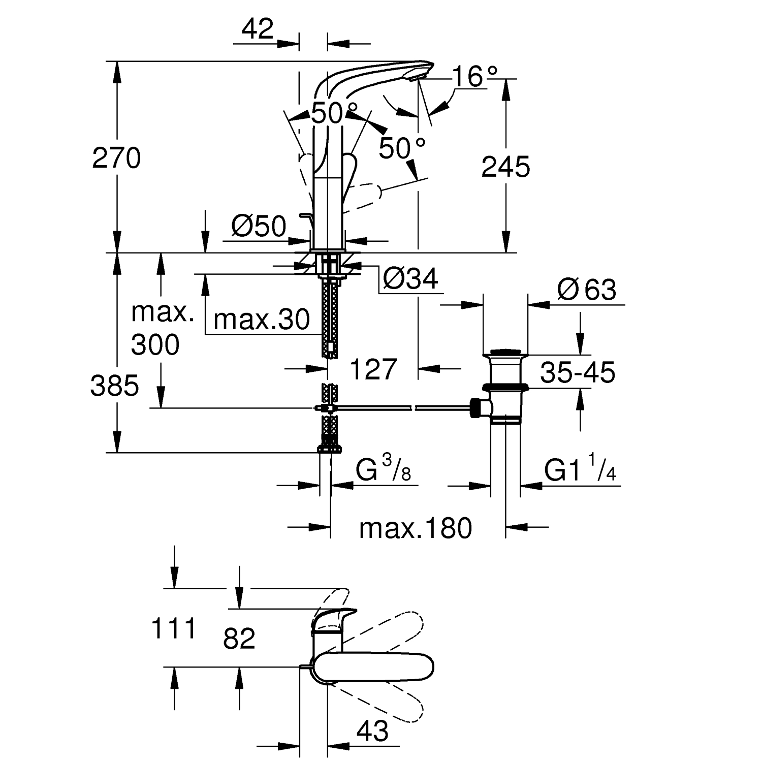 Wave Ettgrepsbatteri til servant 1/2"<br />str. L 4