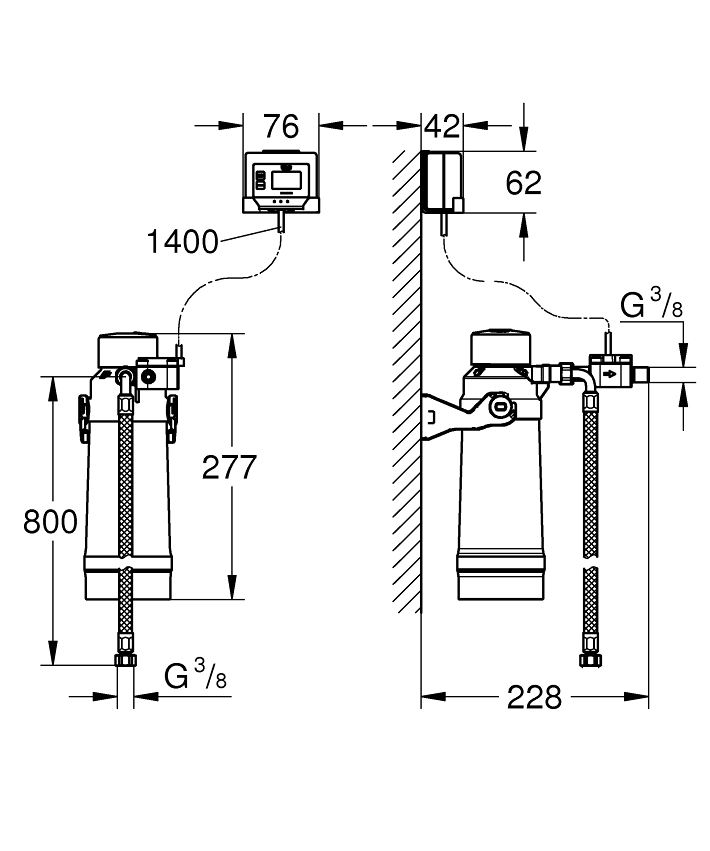 GROHE Blue S-size filter starter set ölçü ve teknik çizim